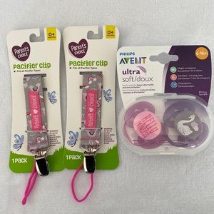 New Philips Avent Pacifiers and Parents Choice Pacifier Clip Set